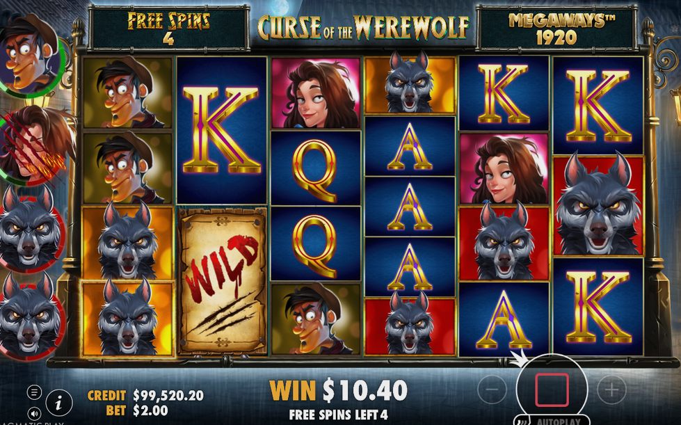 Free Spins with a villager converted to the Werewolf face
