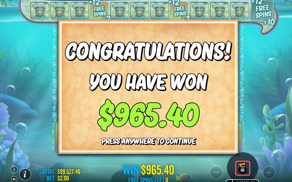 Win screen with a payline win on the grid